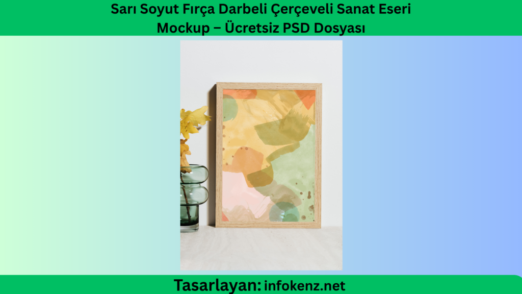 Sarı Soyut Fırça Darbeli Çerçeveli Sanat Eseri Mockup – Ücretsiz PSD Dosyası