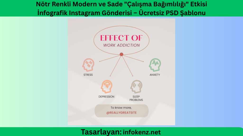 Nötr Renkli Modern ve Sade "Çalışma Bağımlılığı" Etkisi İnfografik Instagram Gönderisi – Ücretsiz PSD Şablonu