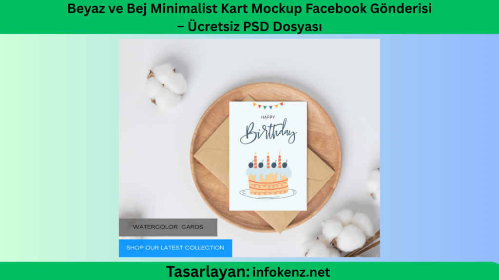 Beyaz ve Bej Minimalist Kart Mockup Facebook Gönderisi – Ücretsiz PSD Dosyası