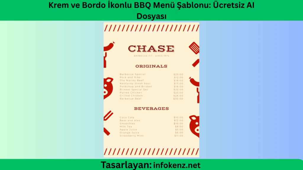 Krem ve Bordo İkonlu BBQ Menü Şablonu: Ücretsiz AI Dosyası