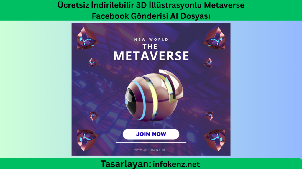 Ücretsiz İndirilebilir 3D İllüstrasyonlu Metaverse Facebook Gönderisi AI Dosyası