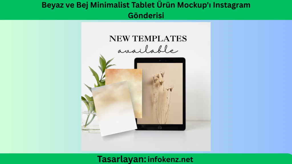 Beyaz ve Bej Minimalist Tablet Ürün Mockup Instagram Gönderisi - Ücretsiz PSD Dosyası