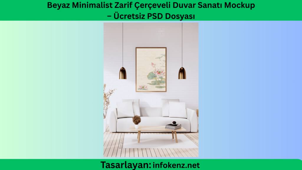 Beyaz Minimalist Zarif Çerçeveli Duvar Sanatı Mockup – Ücretsiz PSD Dosyası