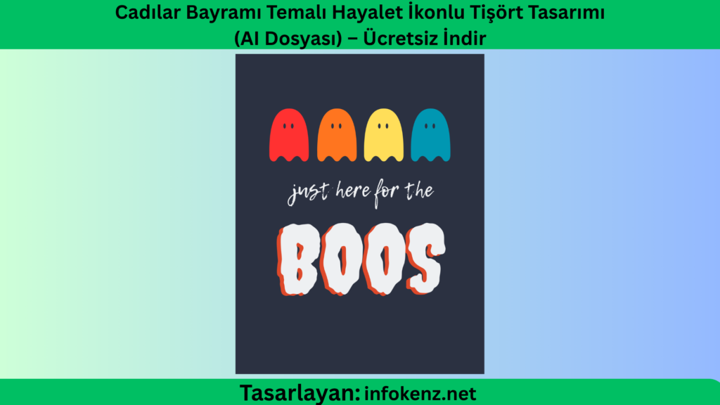 Cadılar Bayramı Temalı Hayalet İkonlu Tişört Tasarımı (AI Dosyası) – Ücretsiz İndir