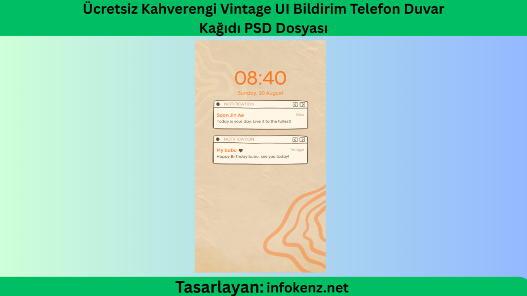 Ücretsiz Kahverengi Vintage UI Bildirim Telefon Duvar Kağıdı PSD Dosyası