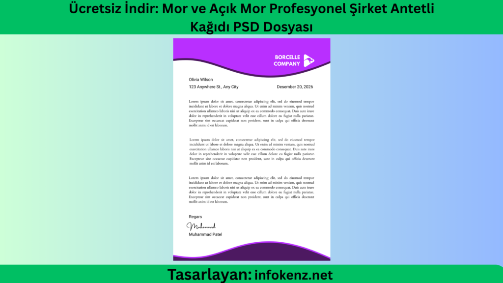 Ücretsiz İndir: Mor ve Açık Mor Profesyonel Şirket Antetli Kağıdı PSD Dosyası