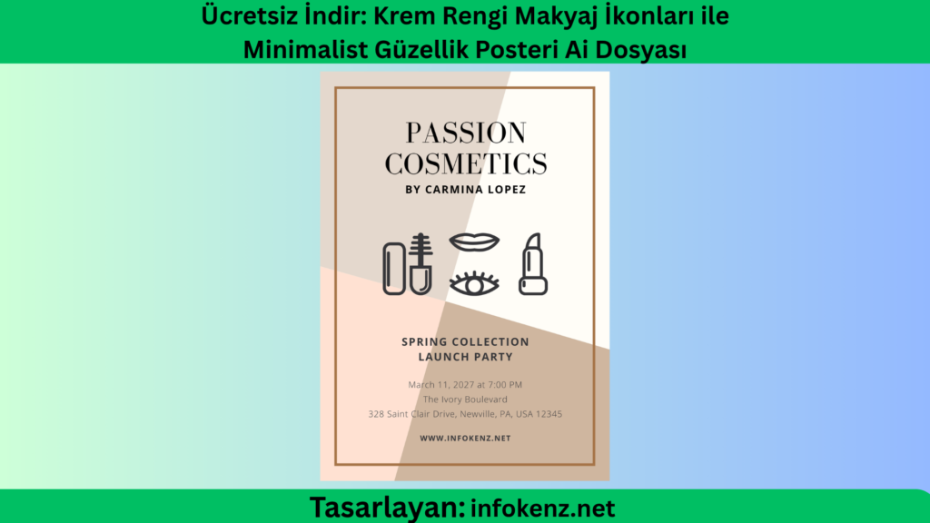 Ücretsiz İndir: Krem Rengi Makyaj İkonları ile Minimalist Güzellik Posteri Ai Dosyası
