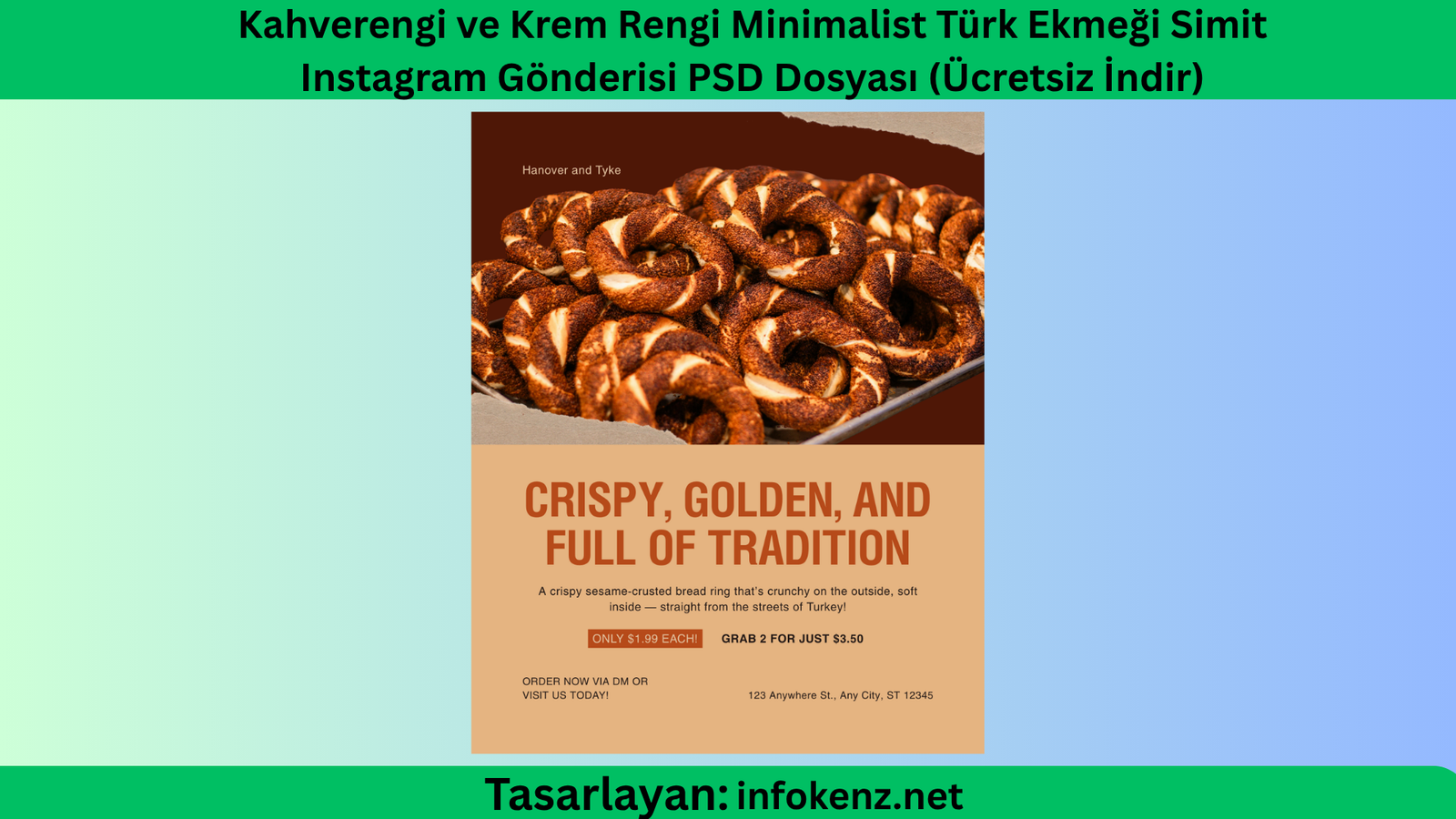 Kahverengi ve Krem Rengi Minimalist Türk Ekmeği Simit Instagram Gönderisi PSD Dosyası (Ücretsiz İndir)