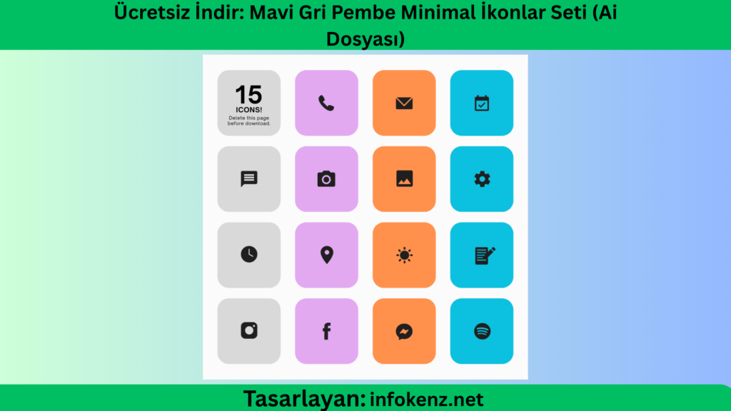 Ücretsiz İndir: Mavi Gri Pembe Minimal İkonlar Seti (Ai Dosyası)