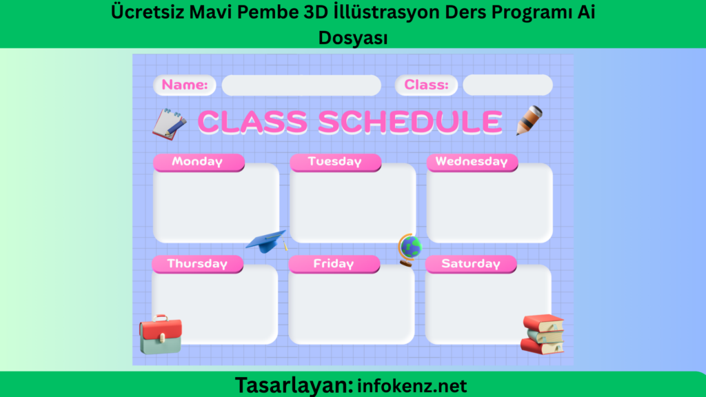 Ücretsiz Mavi Pembe 3D İllüstrasyon Ders Programı Ai Dosyası