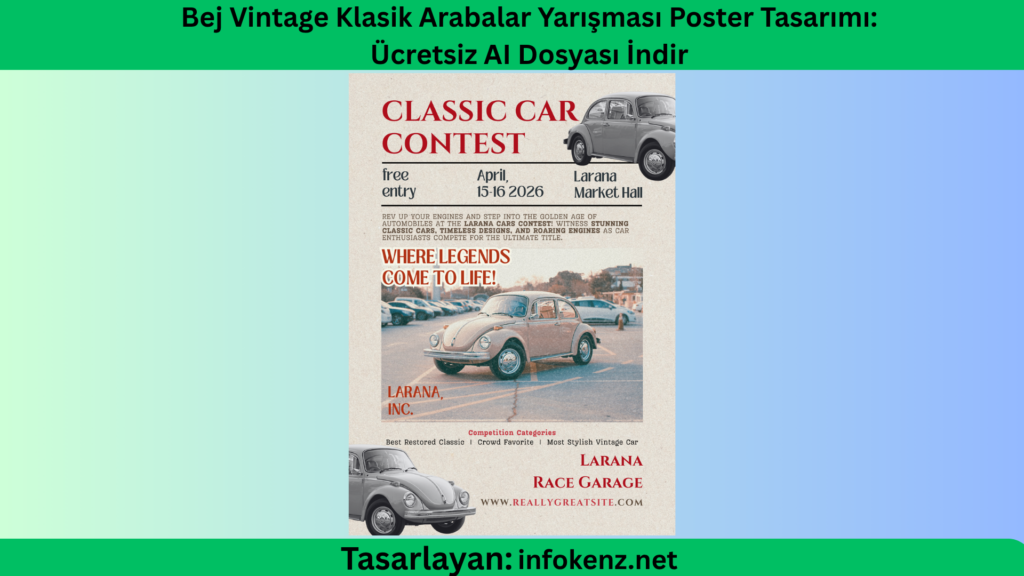 Bej Vintage Klasik Arabalar Yarışması Poster Tasarımı: Ücretsiz AI Dosyası İndir