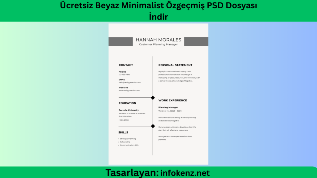 Ücretsiz Beyaz Minimalist Özgeçmiş PSD Dosyası İndir