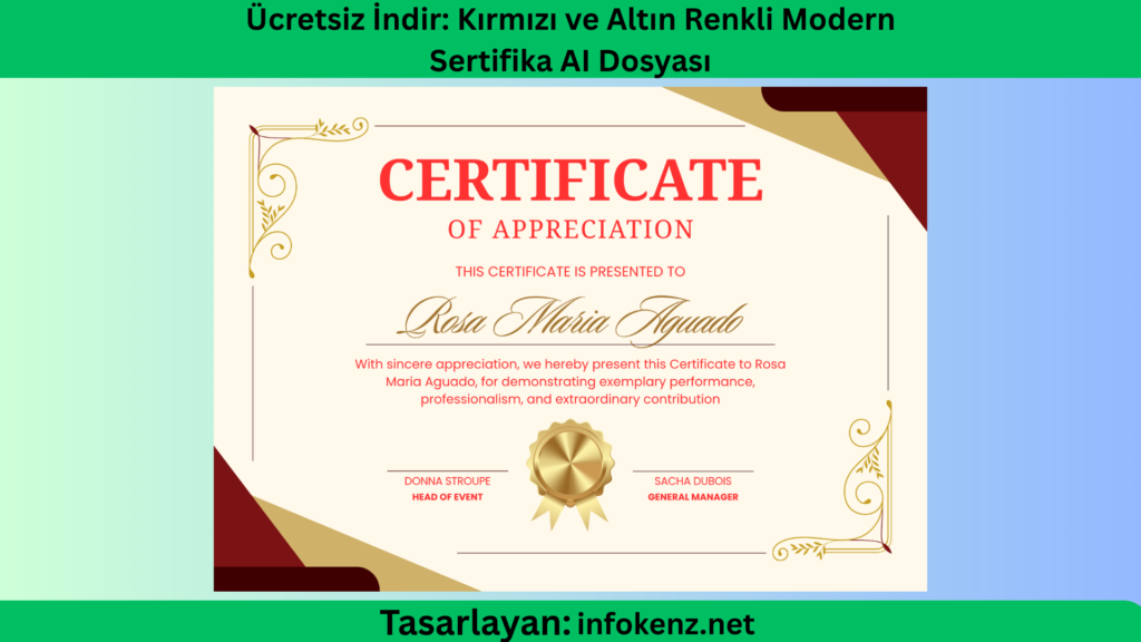 Ücretsiz İndir: Kırmızı ve Altın Renkli Modern Sertifika AI Dosyası