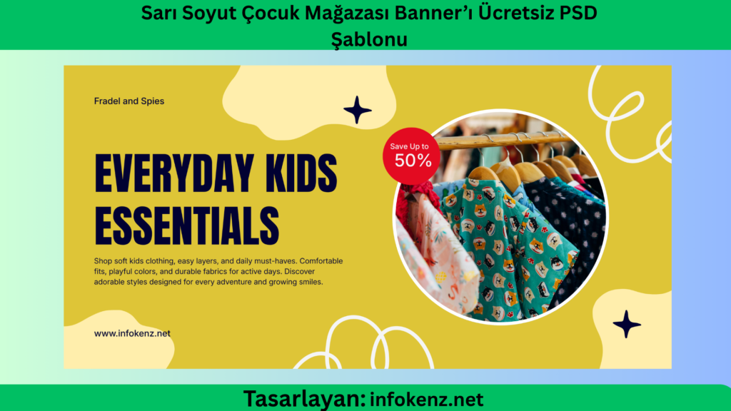 Sarı Soyut Çocuk Mağazası Banner’ı Ücretsiz PSD Şablonu