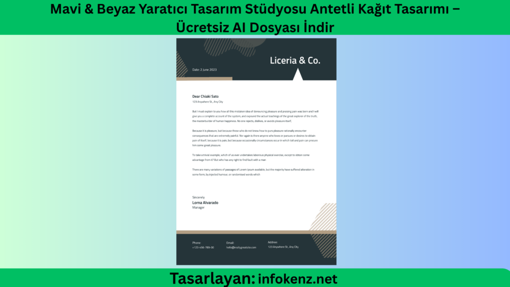 Mavi & Beyaz Yaratıcı Tasarım Stüdyosu Antetli Kağıt Tasarımı – Ücretsiz AI Dosyası İndir