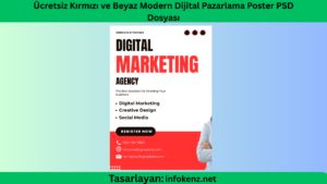 Ücretsiz Kırmızı ve Beyaz Modern Dijital Pazarlama Poster PSD Dosyası
