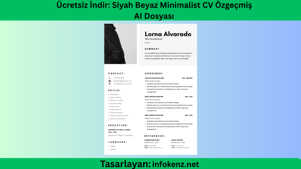 Ücretsiz İndir: Siyah Beyaz Minimalist CV Özgeçmiş AI Dosyası