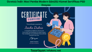 Ücretsiz İndir: Mavi Pembe Modern Gönüllü Hizmet Sertifikası PSD Dosyası