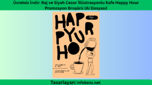 Ücretsiz İndir: Bej ve Siyah Cesur İllüstrasyonlu Kafe Happy Hour Promosyon Broşürü (Ai Dosyası)