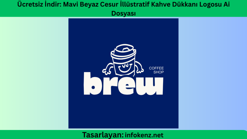 Ücretsiz İndir: Mavi Beyaz Cesur İllüstratif Kahve Dükkanı Logosu Ai Dosyası