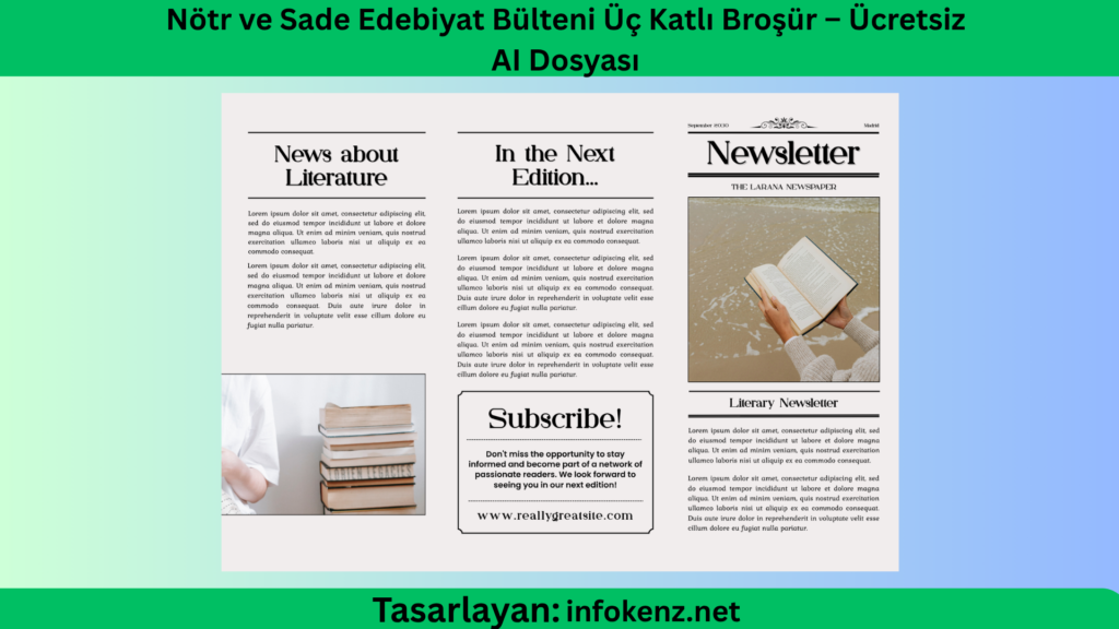 Nötr ve Sade Edebiyat Bülteni Üç Katlı Broşür – Ücretsiz AI Dosyası